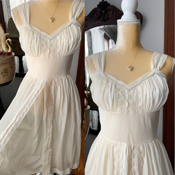 Vintage 50s Nightgown, Vintage Ivory Nightgown, Fi