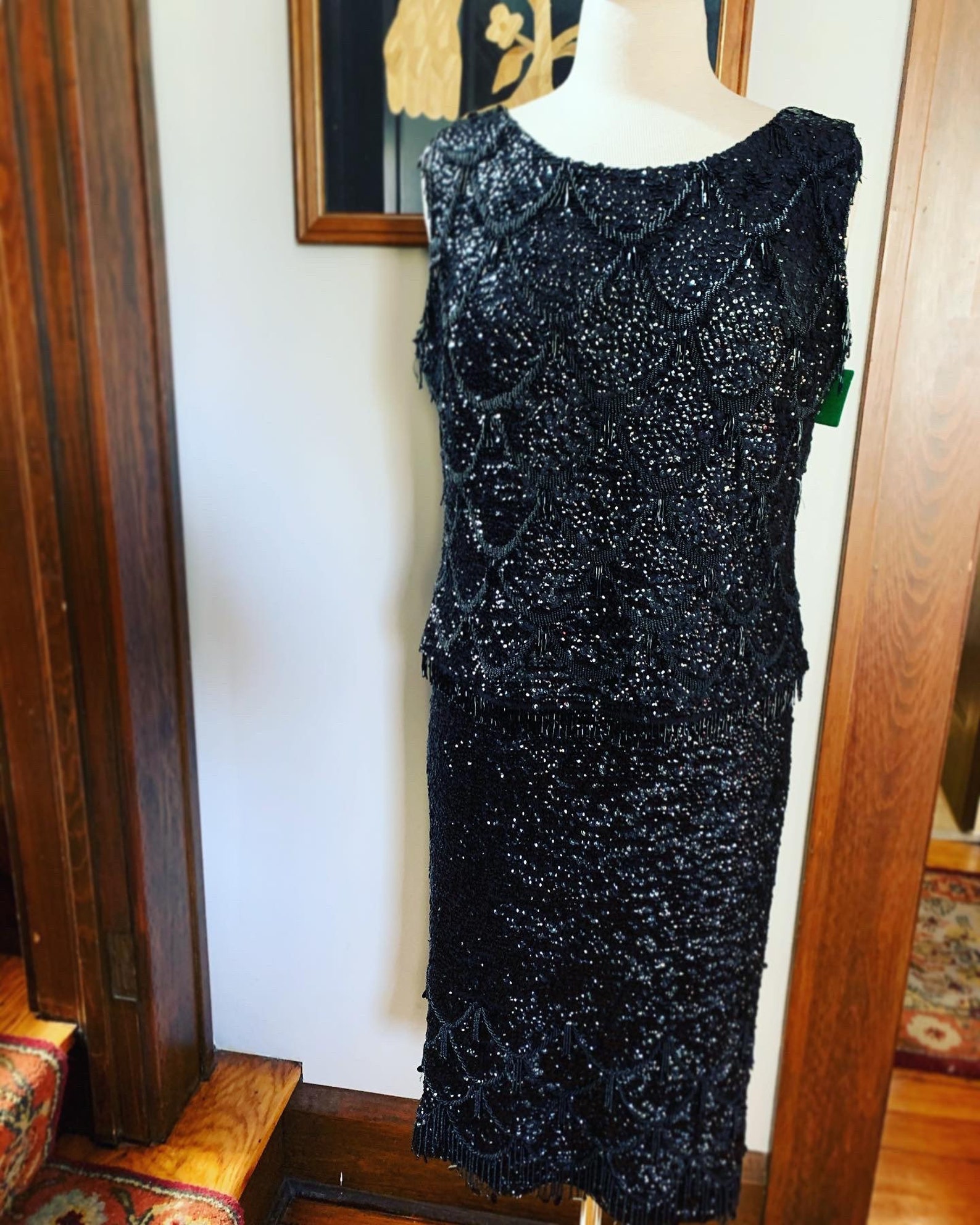 Vintage Sequined Knit Dress Hand Beaded Knit Dress Hand Etsy