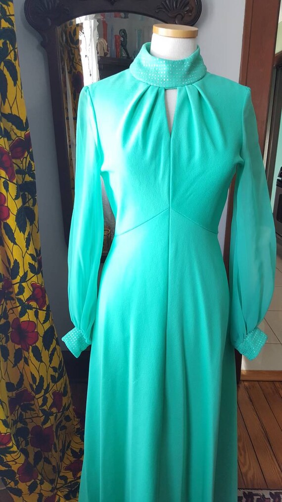 60s Green Dress,70s Vintage Green Dress, Key Hole… - image 3