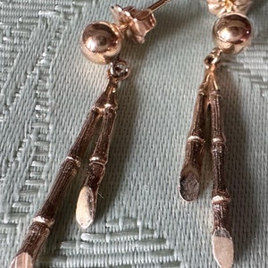 Vintage 14k Yellow Gold Bamboo Earrings, 14k Gold Bamboo Earrings, 90s Gold Dangle Earrings, 14k Yellow Gold Earrings, 1990s Gold Jewelry