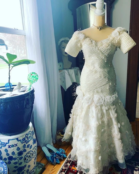 Vintage Princess Wedding Dress, Vintage Hand Bead… - image 1