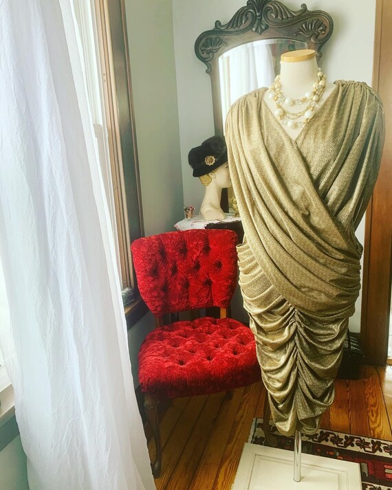 Vintage Gold Dress, 90s Gold Metallic Dress, 80s G