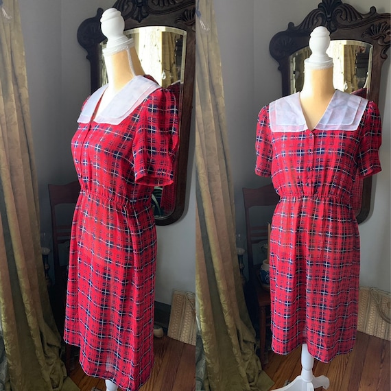 Vintage Plaid Dress, 70s Does 40s Dress, 40s Style