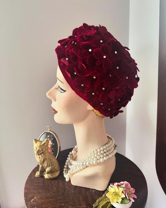 Vintage Velvet Flower Hat, Mr John Velvet Floral … - image 7