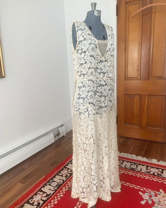 1930s Ivory Lace Wedding Dress, 1920s Ecru Silk L… - image 2