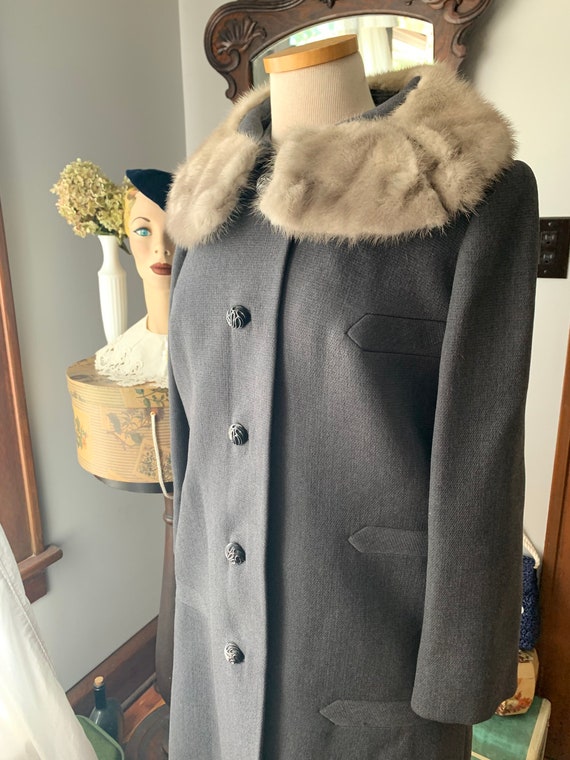 1950s Grey Silver Mink Collar Coat, 60s Grey Box … - image 6