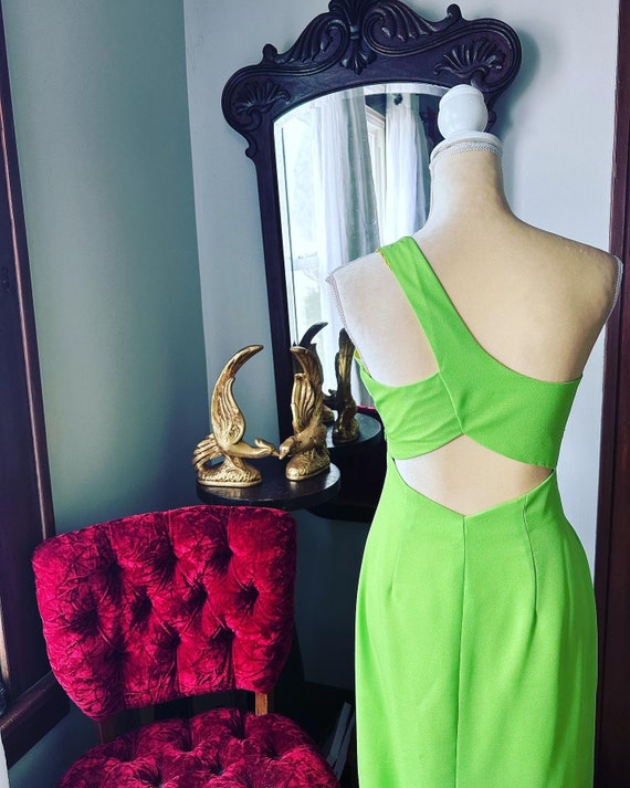 open lace back dress Cutout One Shoulder Satin Dress Lime / Medium main image 0