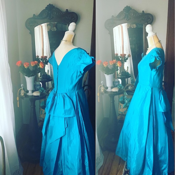 50s Blue Dress, Teal Blue 50s Dress, Size Large 50