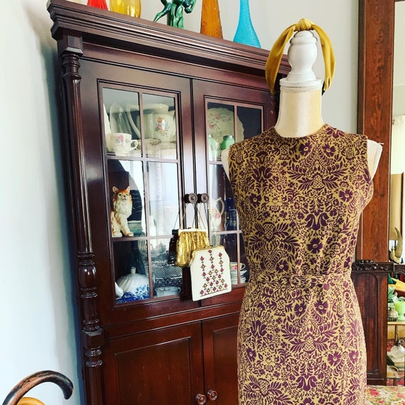 50s Linen Dress, Mustard and Wine Linen Dress, 60… - image 4