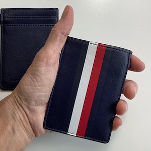 Tommy Hilfiger Leather Wallet Credit Card Holder : Mens Slim Wallet America Red White Blue | Small Navy Unisex Wallet Card Case, Card Holder