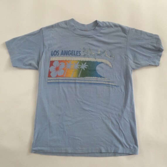 Vintage Los Angeles baby blue large t -shirt 1983 - image 1