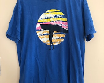 T-shirt vintage silhouette de surfeur - Rayures néon, taille L
