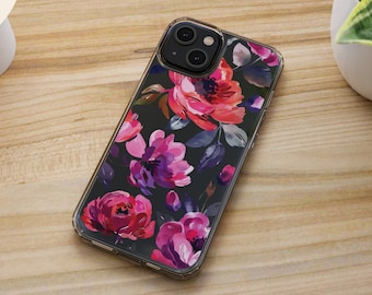 Transparant roze bloemen iPhone TPU Case, bloem telefoonhoesje, bloemen iPhone hoesje, Samsung Galaxy hoesje, botanische telefoonhoesje iPhone 15 14 13
