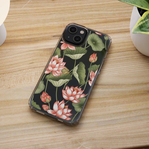 Transparent Lotus Flower iPhone TPU Case, Flower Phone Cover, Flowers iPhone Case, Samsung Galaxy Case, Botanical Phone Case iPhone 15 14 13
