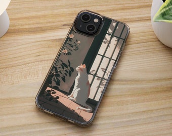 Japandi Cat iPhone 15 Pro TPU Case, Japanese Inspired iPhone 14 Pro Max Case, Neutral Color Samsung Galaxy S22 Case, iPhone 13 12 11 X XR XS