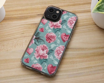 Peonies Phone TPU Case, Flower Phone Cover, Flowers iPhone Case, Samsung Galaxy Case, Sage Green Pink Botanical Phone Case iPhone 15 14 13