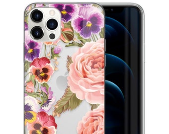 iPhone Clear Case, iPhone 12 11 Pro Max Mini SE Xsmax XS XR X 10 8 Plus 8+ Samsung S20 Ultra Plus Edge S10 S9 Protective Cover, Pansy Garden