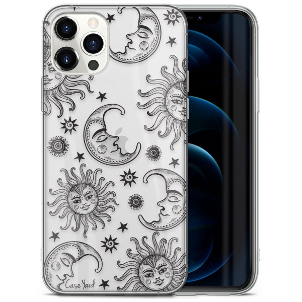 iPhone Clear Case, iPhone 12 Pro Max 11 Pro Max Xsmax Xs Xr X 10 8 Plus Case, Samsung S10 Plus Edge S9 S8 Protective Cover, Moon and Stars