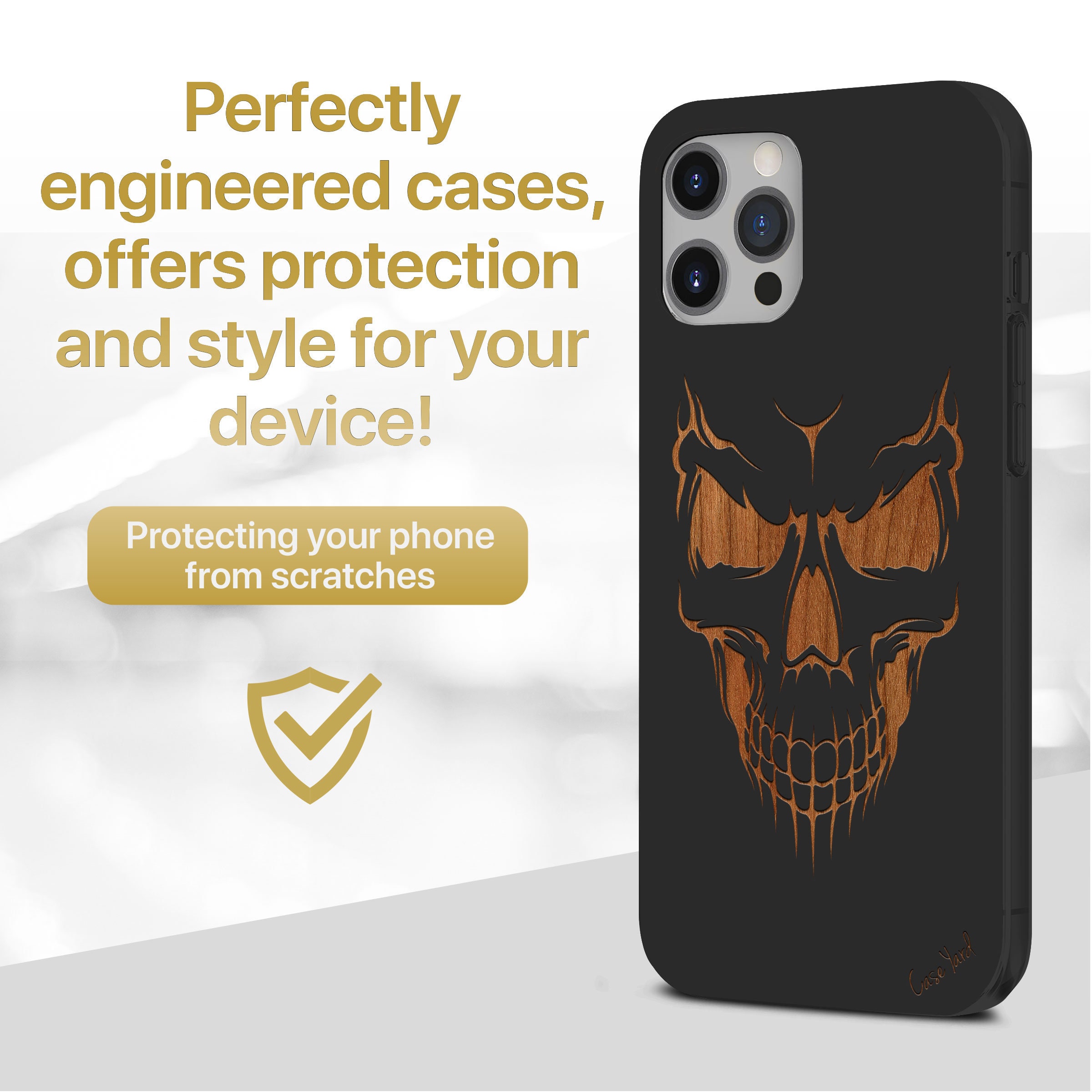 iPhone Wood Case iPhone 12 11 Pro Max Xsmax Xs Xr X SE 10 8 Plus Wood Case Samsung S10 Plus Edge S9 S8 Protective Skull Pattern Design