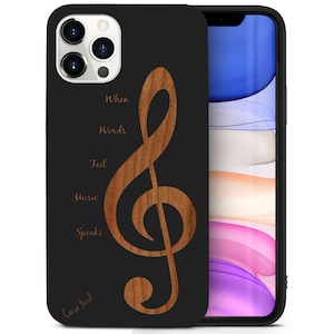 iPhone Wood Case, Music Note iPhone 15 14 13 12 11 Pro Max Plus Case, When Words Fail Music Speaks, Premium Protective iPhone Wood Casing