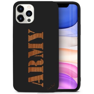Coque en bois pour iPhone, pochoir de l&#39;armée américaine pour iPhone 15 14 13 12 11 Pro Max Plus, coque en bois pour iPhone X XR XS 8, boîtier de protection en bois premium pour iPhone