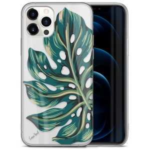 May include: Clear phone case with a green and white tropical leaf design. The case has the text "Case Yard" printed on the bottom.