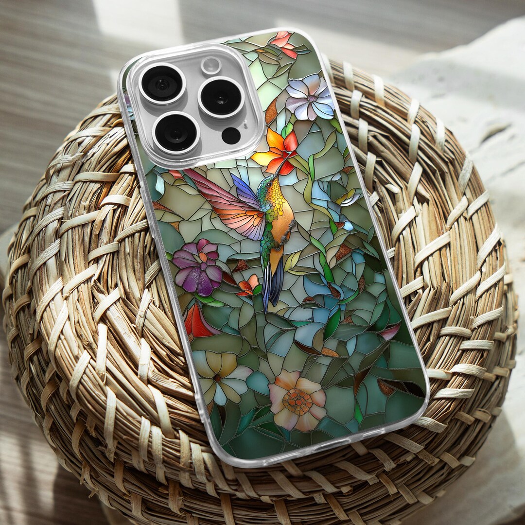 Stained Glass iPhone Clear Case, Humming Bird iPhone 16 15 14 13 12 11 ...