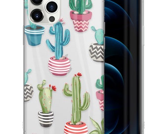 Custodia trasparente per iPhone, custodia Cute Cactus per iPhone 15 14 13 12 11 Plus Pro Max Mini TPU, custodia Samsung Galaxy S20 S21 S22 Ultra, custodia Premium per iPhone