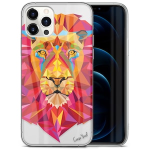 iPhone Clear Case, Lion Polygon iPhone 16 15 14 13 12 11 SE Plus Pro Max TPU Case, Samsung Galaxy S21 S22 Ultra Case, Premium iPhone Casing