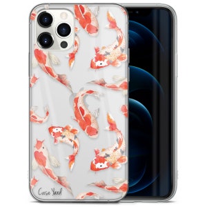 iPhone Clear Case, Koi Fish Pattern iPhone 16 15 14 13 12 11 Plus Pro Max TPU Case, Samsung Galaxy S21 S22 Ultra Case, Premium iPhone Casing