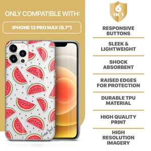 Pu&ograve; includere: Una custodia per telefono trasparente con stampa a tema anguria per iPhone 12 Pro Max. La custodia ha un bordo rialzato per la protezione ed &egrave; realizzata in materiale TPU resistente. La custodia &egrave; compatibile con telefoni da 6,7 pollici.