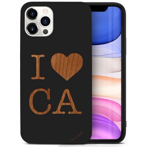 iPhone Wood Case, I Love CA iPhone 15 14 13 12 11 Pro Max Plus Case, iPhone X XR XS 8 Se Wood Case, Premium Protective iPhone Wood Casing