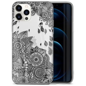 iPhone Clear Case, Flower Mandala iPhone 15 14 13 12 11 Plus Pro Max Mini TPU Case, Samsung Galaxy S21 S22 Ultra Case, Premium iPhone Case