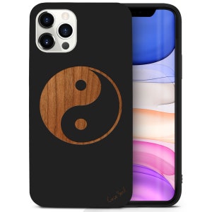 iPhone Wood Case, Yin Yang Design iPhone 15 14 13 12 11 Pro Max Plus Case, iPhone X XR XS 8 Wood Case, Premium Protective iPhone Wood Casing