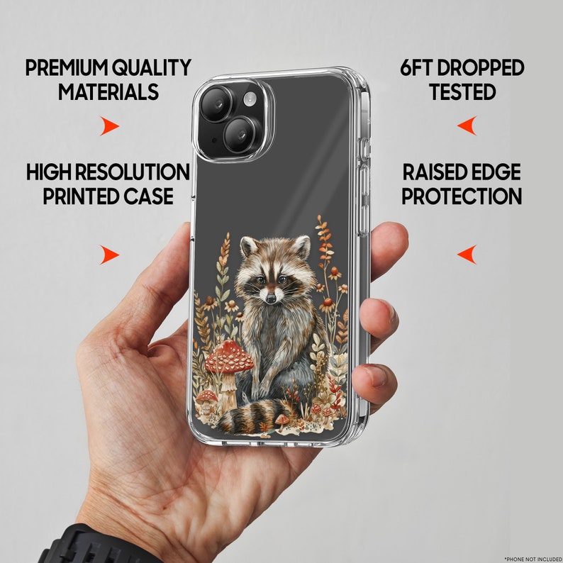 IPhone Clear Case, Raccoon Cottagecore iPhone 15 14 13 12 11 Plus Pro