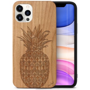 iPhone Wood Case, Ornamental Pineapple 15 14 13 12 11 Pro Max Plus Case, iPhone X XR XS SE Wood Case, Premium Protective iPhone Wood Casing