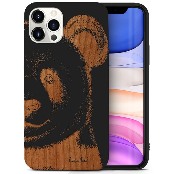 IPhone 木製ケース、パンダ ハーフフェイス iPhone 16 15 14 13 12 11 