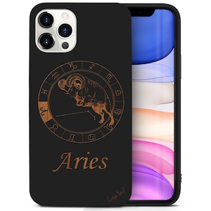 iPhone Wood Case, Aries Zodiac Sign iPhone 15 14 13 12 11 Pro Max Plus Case, iPhone X XR XS Wood Case, Premium Protective iPhone Wood Casing