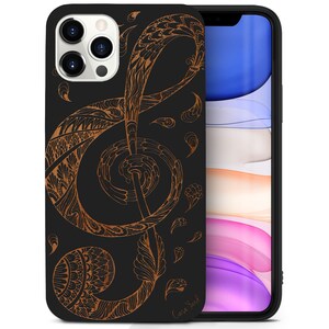 iPhone Wood Case, Floral Music Note iPhone 15 14 13 12 11 Pro Max Plus Case, iPhone X XR XS 8 Wood Case, Premium Protective iPhone Wood Case