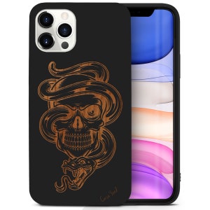 Custodia in legno per iPhone iPhone 15 14 13 12 11 Pro Max Plus, Custodia in legno per iPhone Snake Skull Face X XR XS 8 SE, Custodia protettiva in legno per iPhone Premium