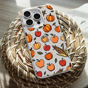 Autumn iPhone Clear Case, Fall Pattern Design iPhone 15 14 13 12 11 Plus Pro Max TPU Case, Samsung Galaxy S21 S22 Ultra Transparent Casing