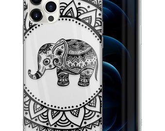 iPhone Clear Case, Olifant Mandala iPhone 15 14 13 12 11 Plus Pro Max Mini TPU Case, Samsung Galaxy S21 S22 Ultra Case, Premium iPhone Case