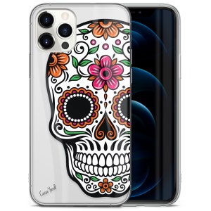 Coque transparente pour iPhone, Sugar Skull Mandala pour iPhone 15 14 13 12 11 Plus Pro Max en TPU, coque Ultra Samsung Galaxy S21 S22, coque premium pour iPhone