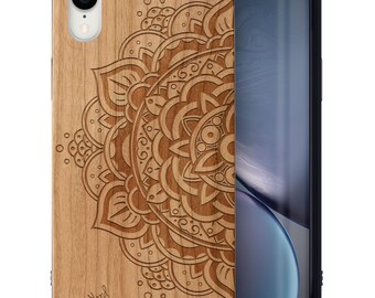 sy☻︎\♥︎/　木製ケース　マンダラ11　名入れ　A095 IPhone マンダラ ウッドケース iPhone 15 14 13 12 11 Pro Max Plus