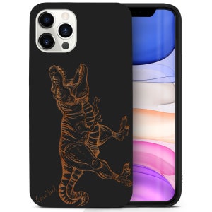 iPhone Wood Case, T-Rex Dinosaur iPhone  15 14 13 12 11 Pro Max Plus Case, iPhone X XR XS Wood Case, Premium Protective iPhone Wood Casing