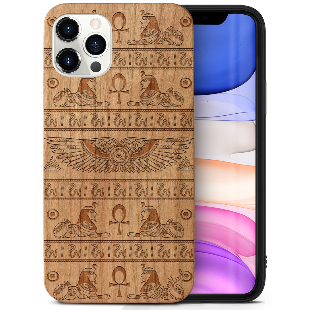 IPhone Wood Case, Egyptian Symbols iPhone 16 15 14 13 12 11 Pro Max ...