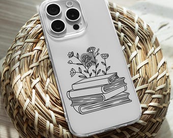 Funda transparente para iPhone Bookish, funda de TPU para iPhone 16, 15, 14, 13, 12, 11 Pro Max Plus, regalo de libros con flores, funda para Samsung Galaxy S21, S22 Ultra
