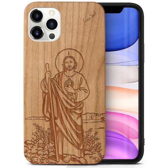 IPhone Wood Case, Saint Jude iPhone 16 15 14 13 12 11 Pro Max Plus