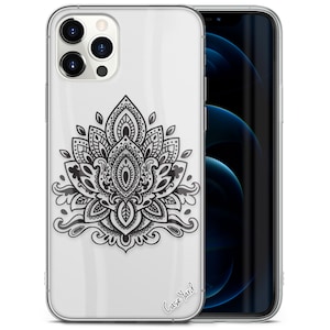 iPhone Clear Case iPhone 12 Pro Max 11 Pro Max Xsmax Xs Xr X 10 8  6 Plus 8+ Samsung S10 Plus Edge S9 S8 Protective Cover, Lotus Mandala