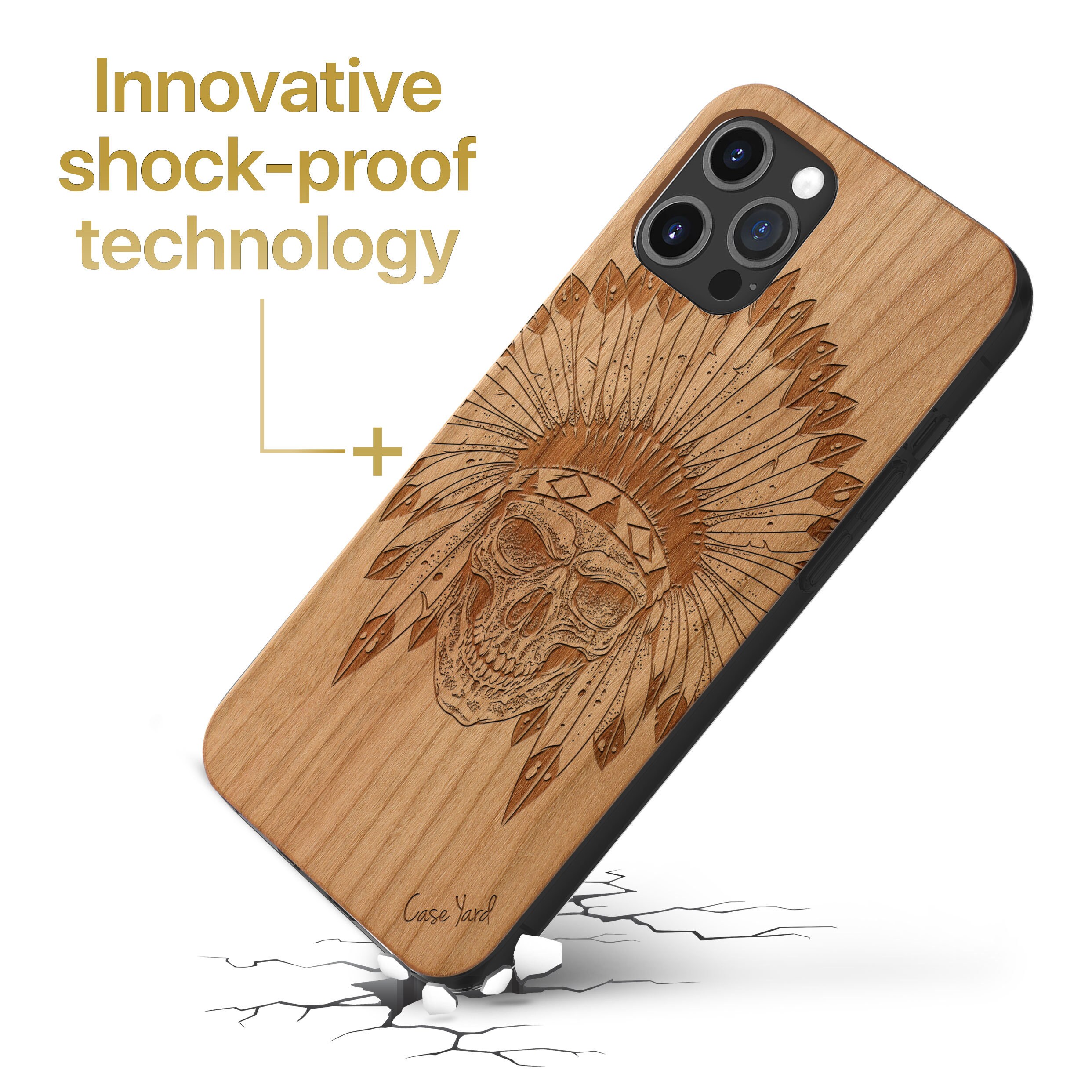 IPhone Wood Case, Tribal Skull iPhone 16 15 14 13 12 11 Pro